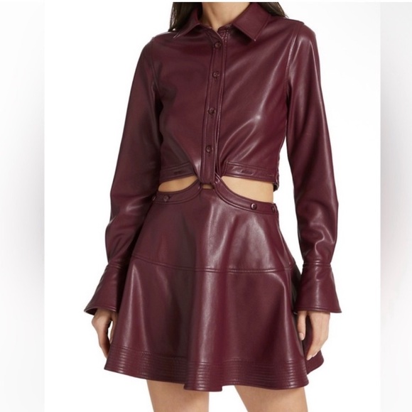 Jonathan Simkhai Deep Burgundy Leather Jacket - Picture 1 of 8